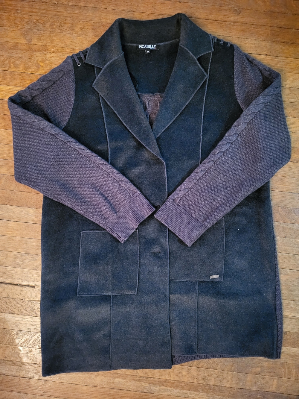 Picadilly Fashion Black Coat with Dark Grey Knit Sleeves